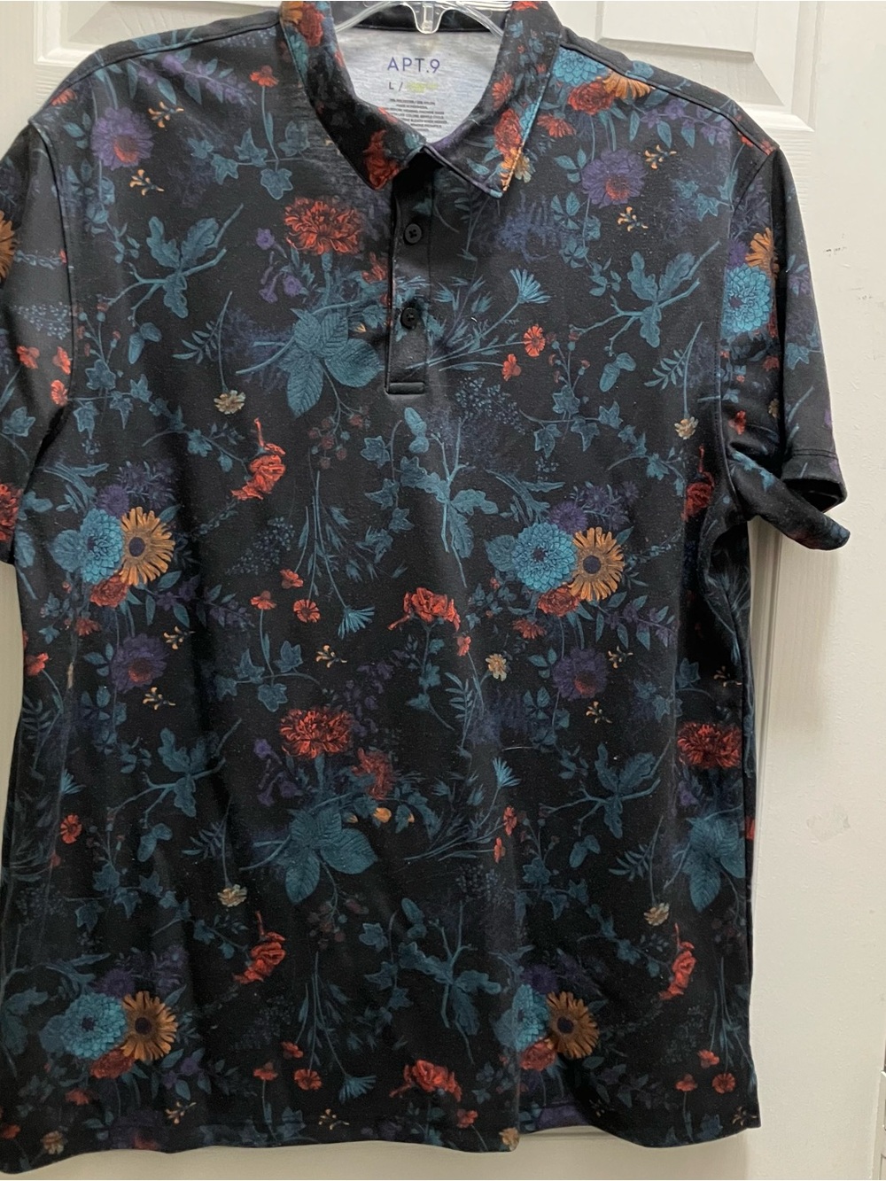 Apt. 9 black men's short-sleeve polo shirt With Multi Color Floral Large